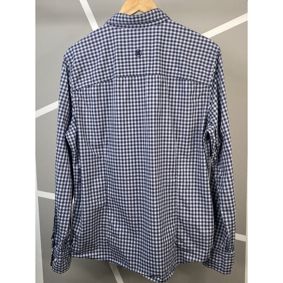 Fat Face Navy Blue Check Shirt Men’s Large Long Sleeve Button Up Slim Stretch - Picture 2 of 16